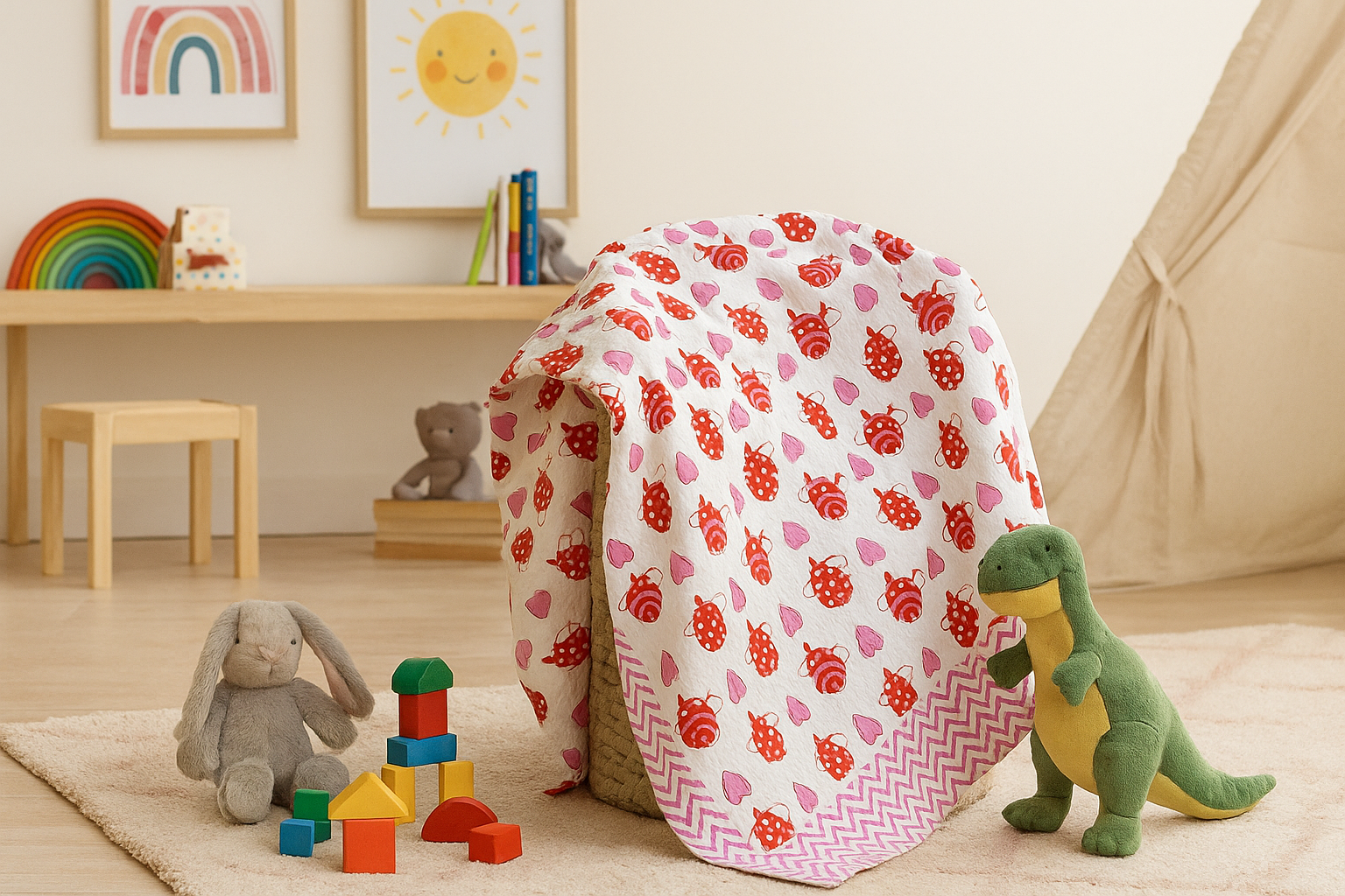 Icecream Block Printed Waffle Bath Kids Towel
