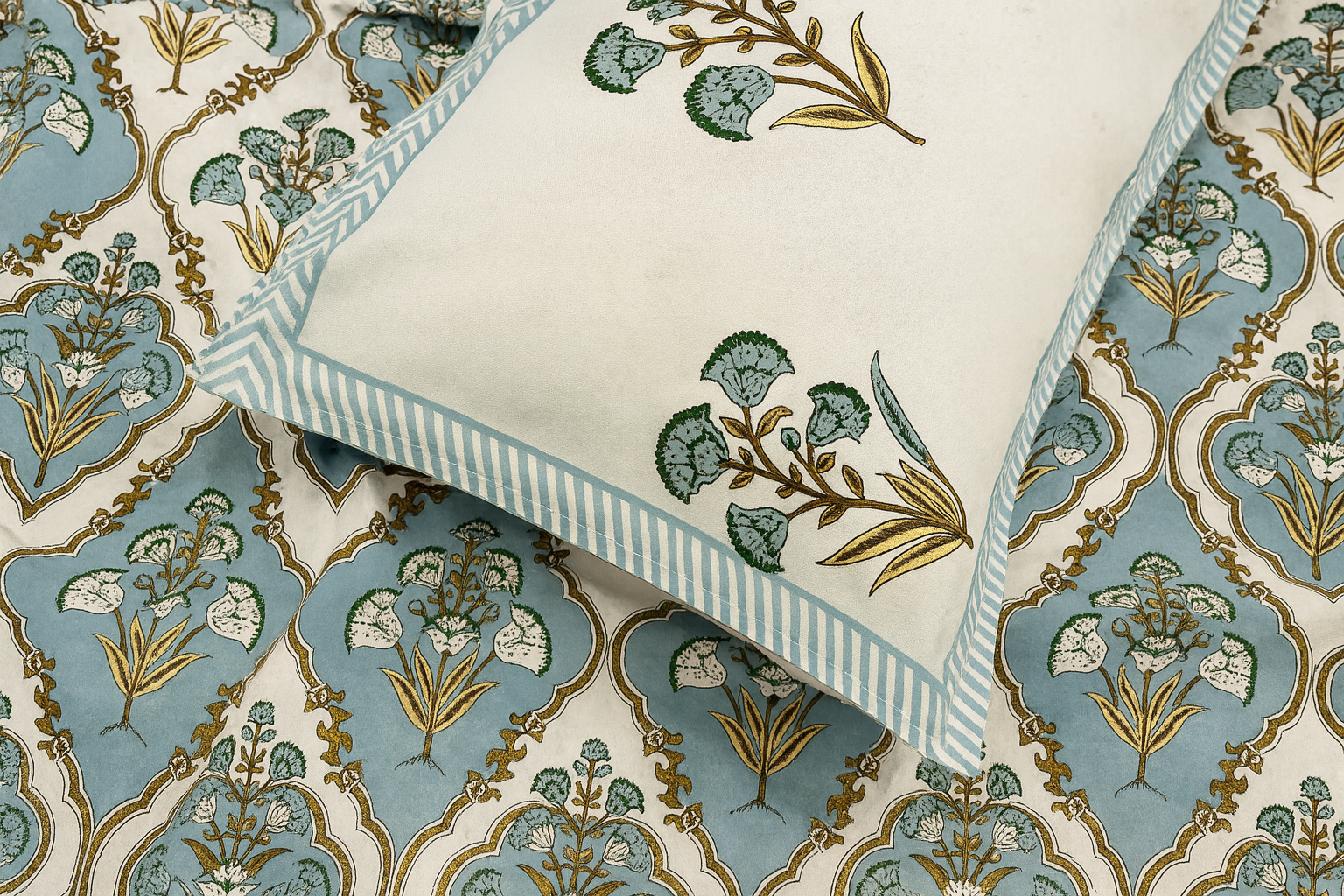 Teal Blossom Elegance Cotton Single Bedsheet