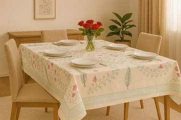 Floral Symphony Cotton Hand Block Table Cover