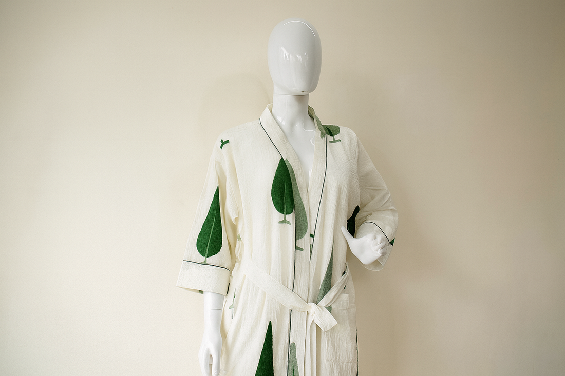 Vintage Vine Hand Block Printed Unisex Bathrobe - Free Size