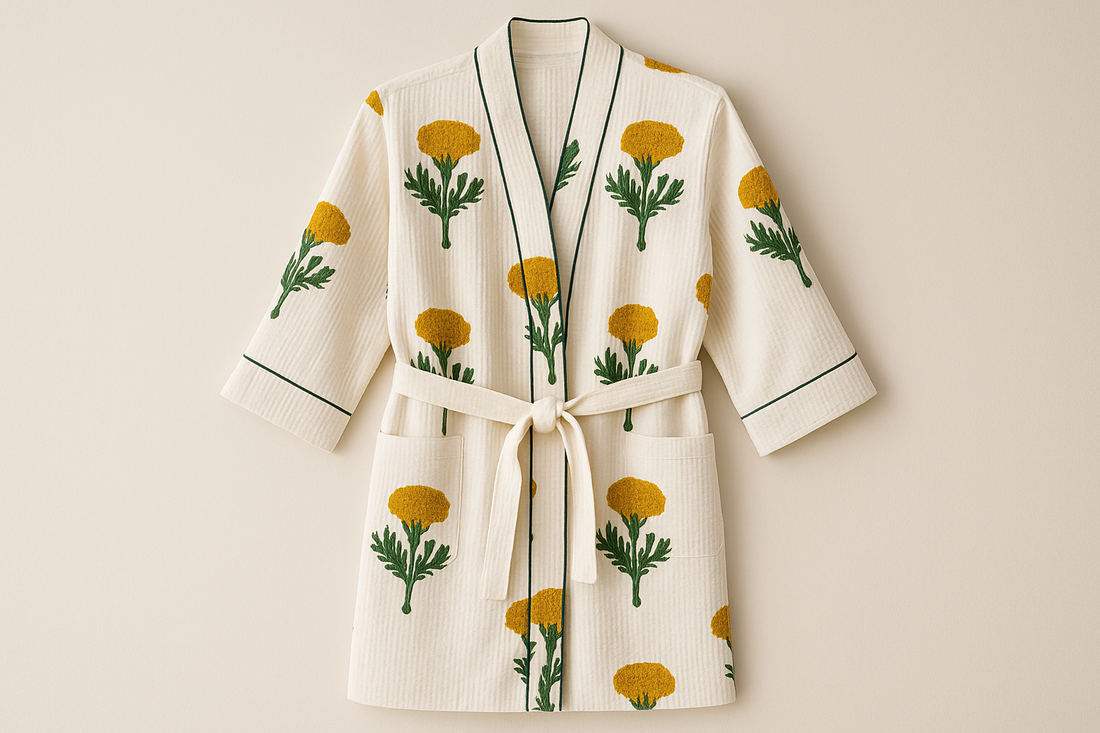 Loomed Luxury Hand Block Printed Unisex Bathrobe - Free Size