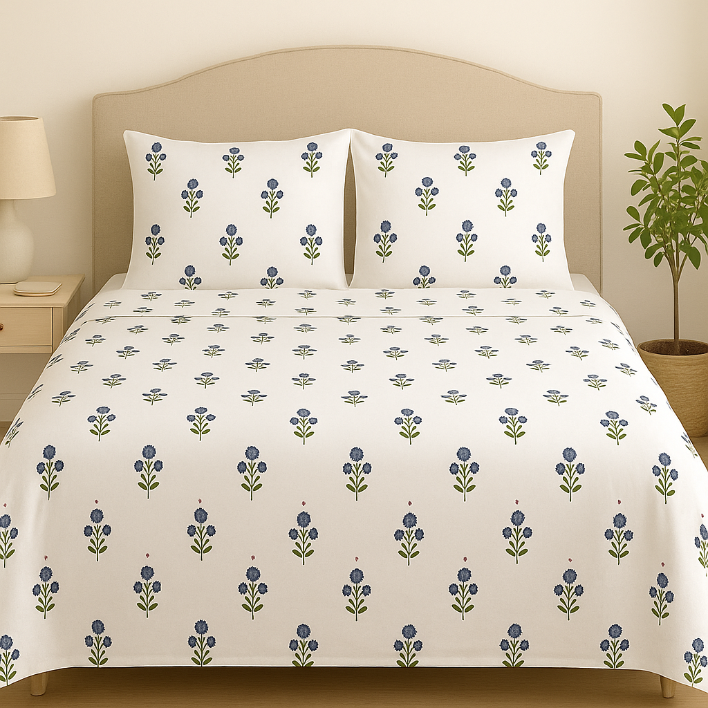 Blue Poppy Bagh Mulmul Dohar Set