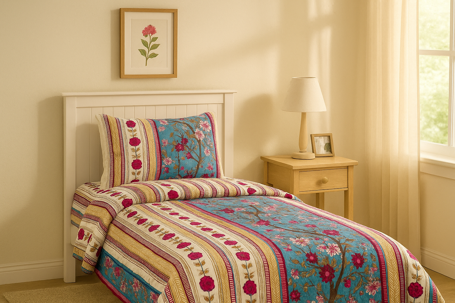 Floral Elegance Cotton Single Bedsheet