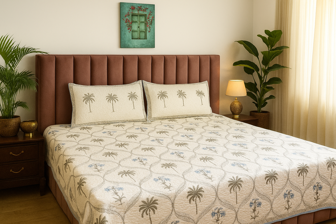 Gulmahal Blue Quilted Double Bedcover Set