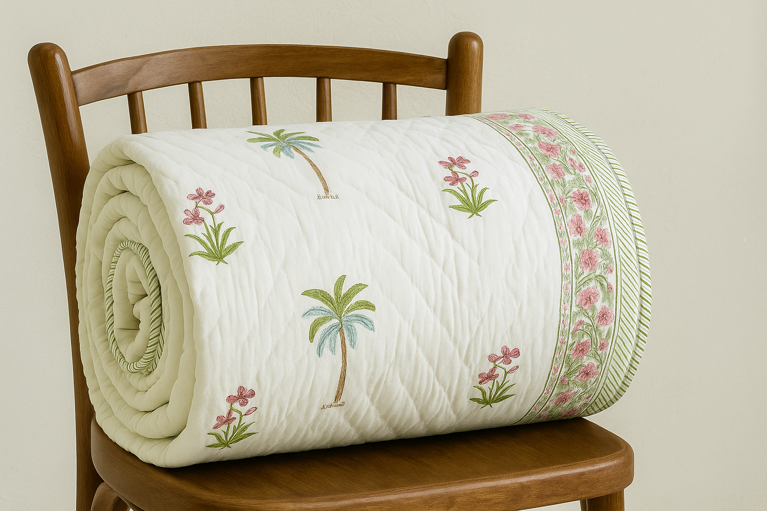Island Garden Hand Block Printed Premium Reversible Quilt