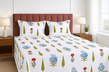 Mughal Bagh King Size Premium Cotton Bedsheet - Red