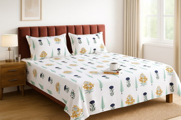 Mughal Bagh King Size Premium Cotton Bedsheet - Green