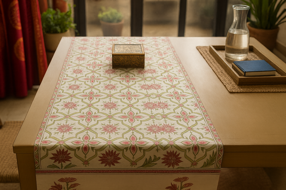 The Table Edit Hand Block  Cotton Table Runner