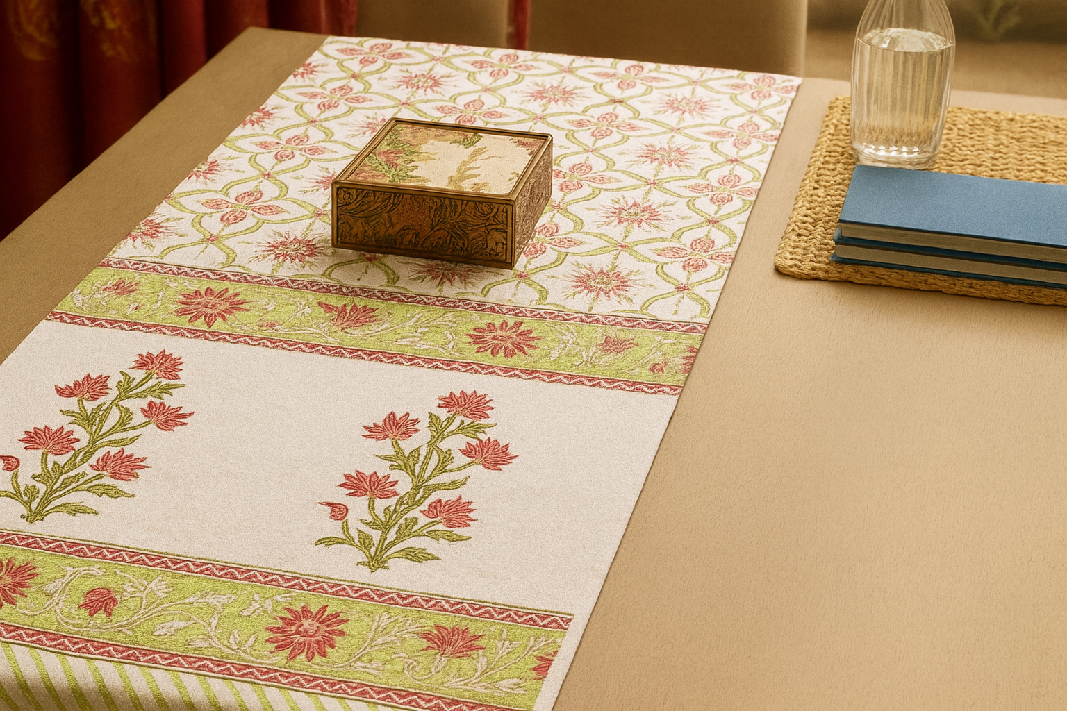 The Table Edit Hand Block  Cotton Table Runner
