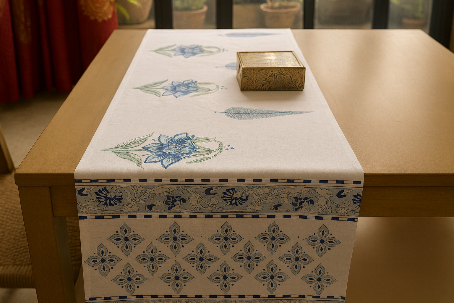 The Table Edit Hand Block  Cotton Table Runner