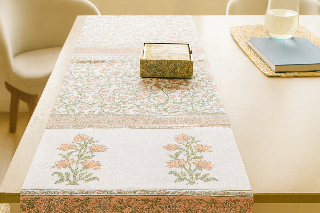 The Table Edit Hand Block  Cotton Table Runner