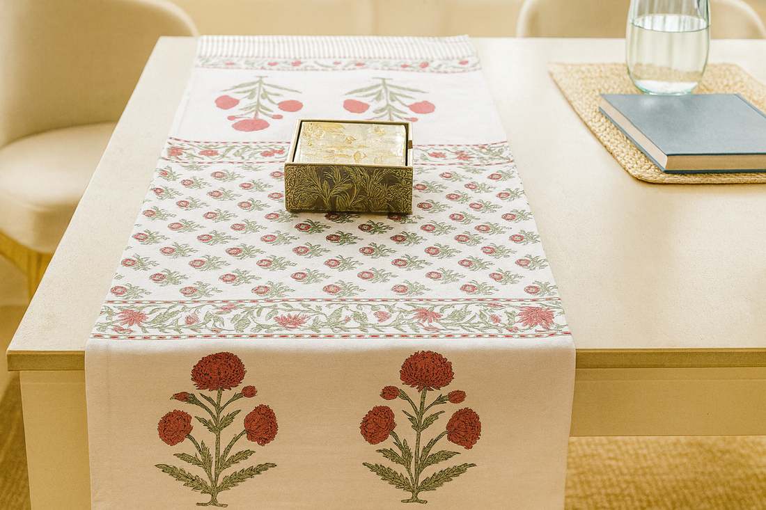 The Table Edit Hand Block  Cotton Table Runner