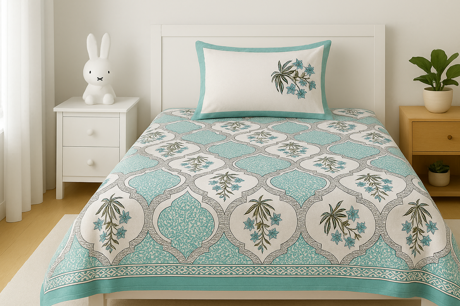 Moroccan Aqua Cotton Single Bedsheet