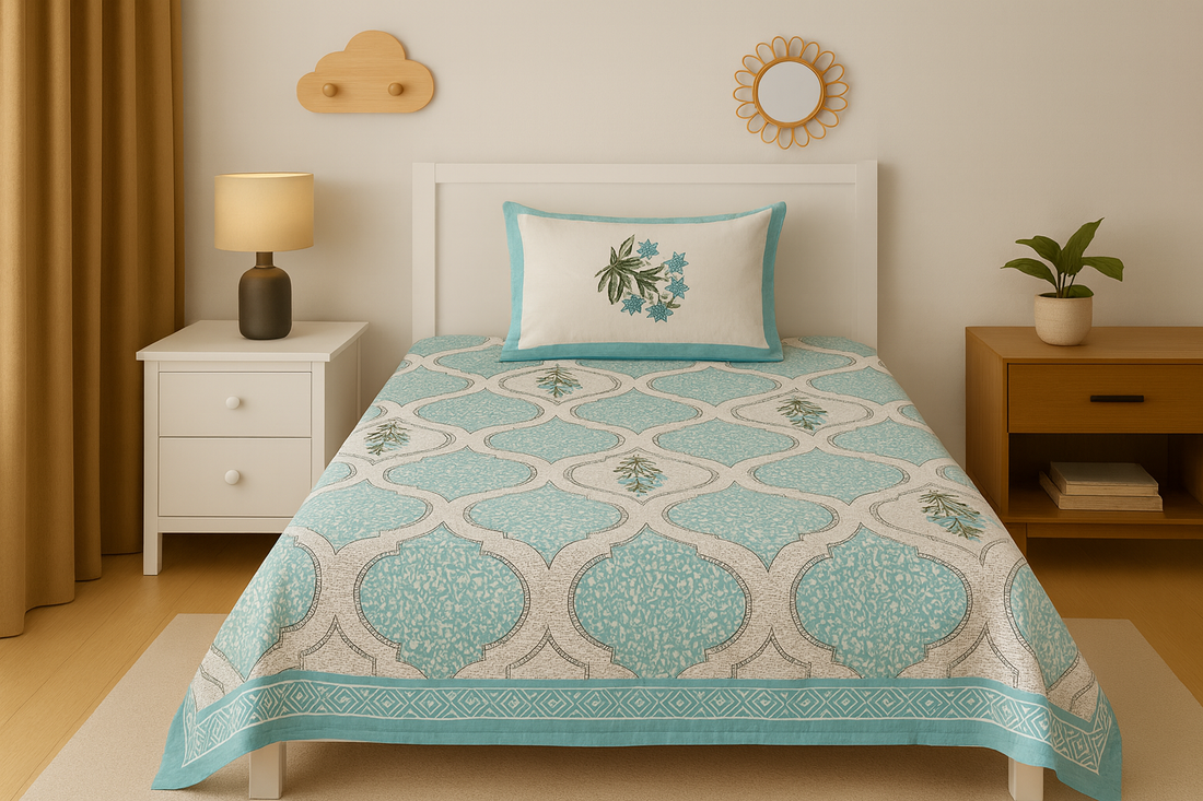 Moroccan Aqua Cotton Single Bedsheet