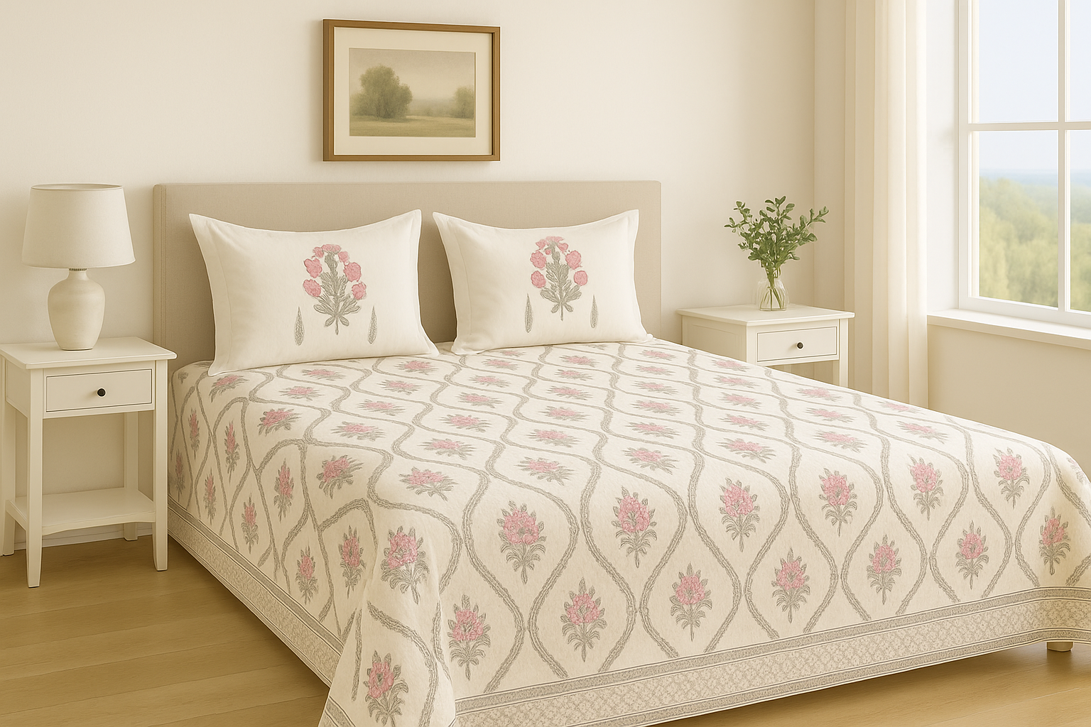 Gulabi Fern Elegance King Size Premium Cotton Bedsheet
