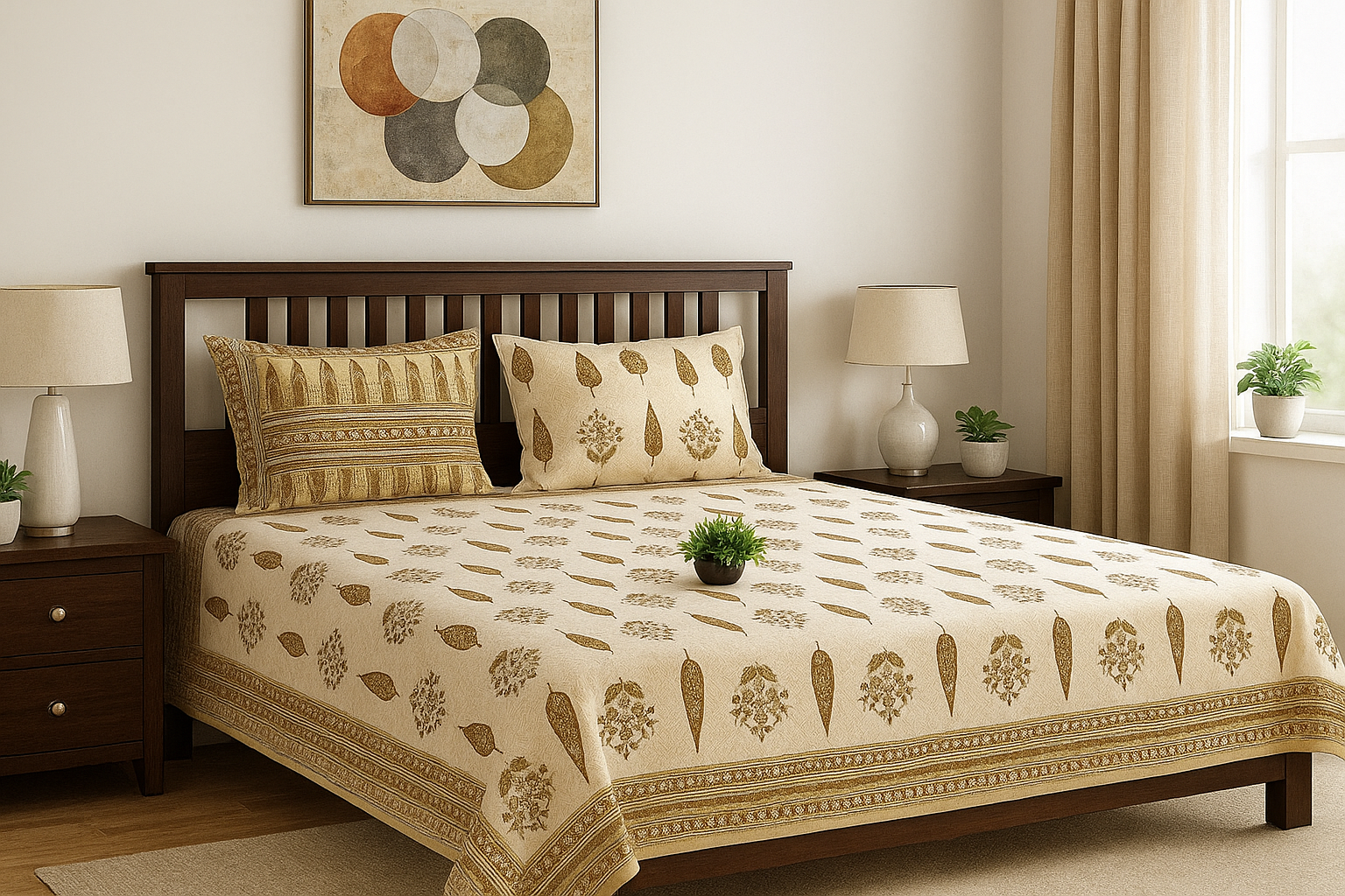 Mustard Bloom Super King Size Premium Cotton Bedsheet