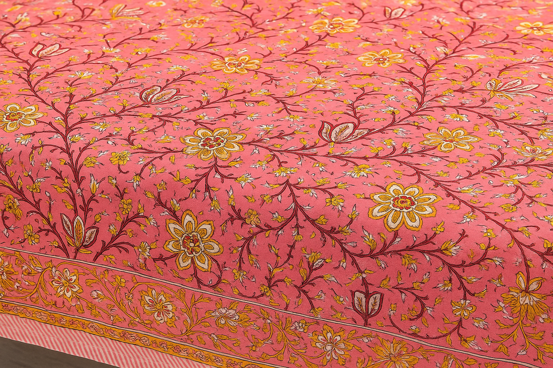 Vintage Bloom Cotton Hand Block Table Cover