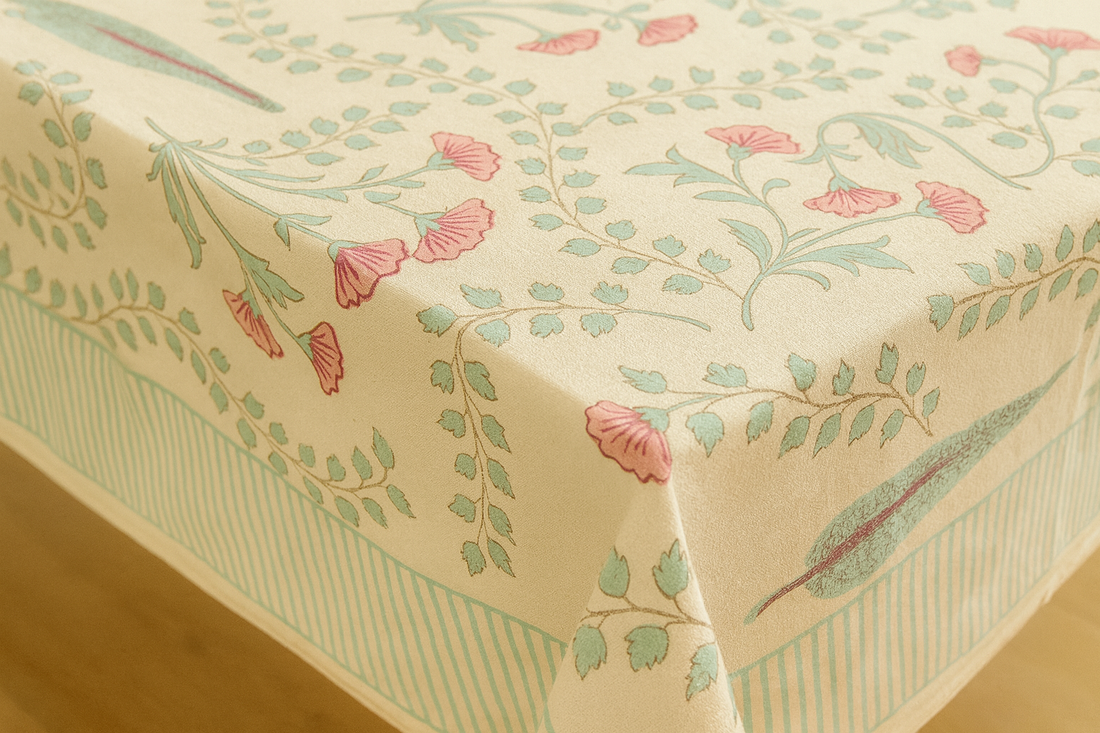 Floral Symphony Cotton Hand Block Table Cover