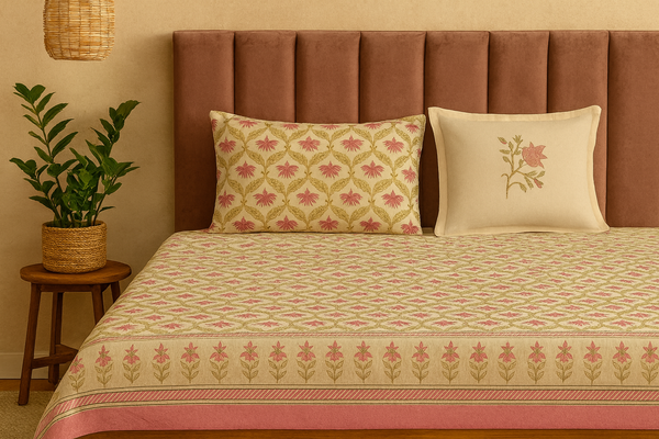 Kusum Hand Block Print King Size Premium Cotton Bedsheet
