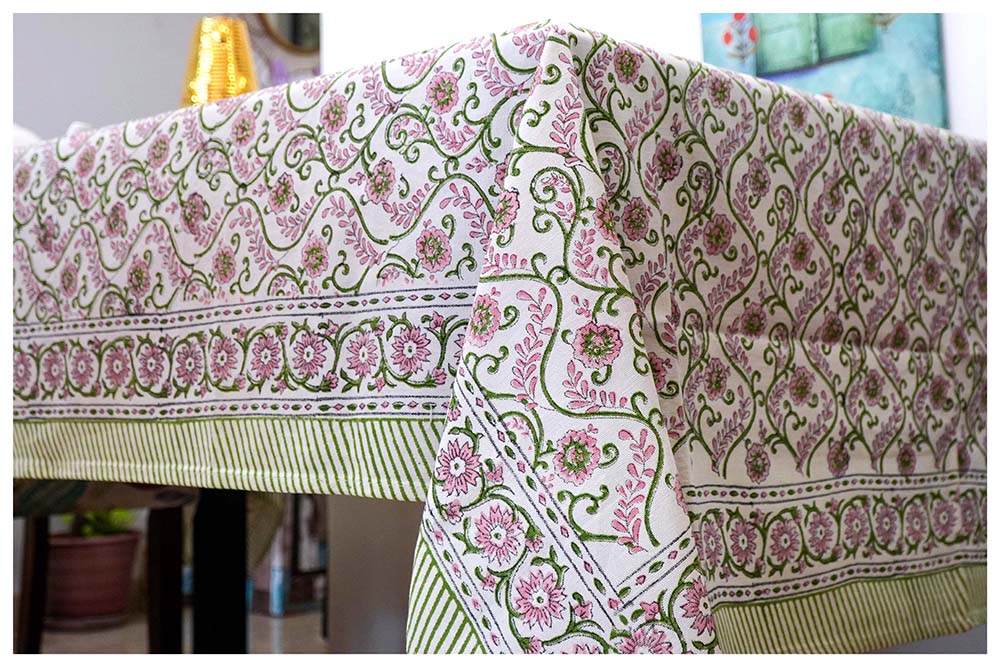 Garden Party:Cotton Hand Block Table Cover