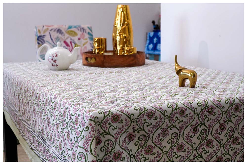 Garden Party:Cotton Hand Block Table Cover