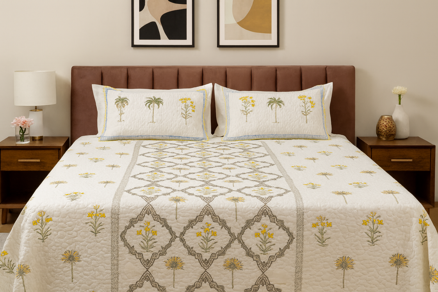 Katha Quilted Reversible Double Bedcover Set