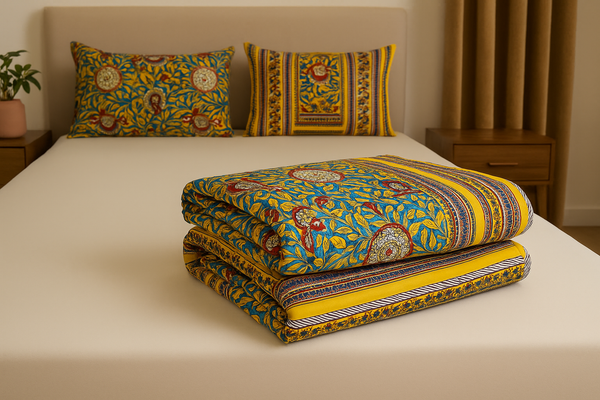 Jaipur Garden Hand Block Printed Mulmul Cotton Reversible Double Dohar
