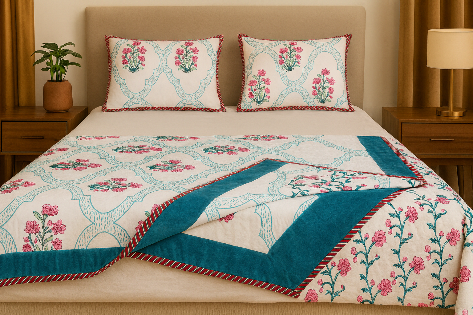 Suhana Hand Block Printed Mulmul Cotton Reversible Double Dohar