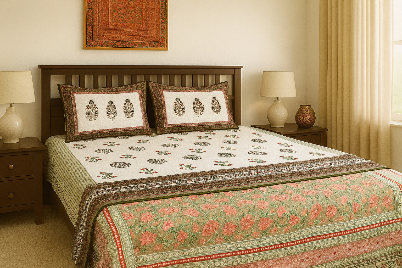 Patiala Pride Hand Block Printed Premium Reversible Quilt Set