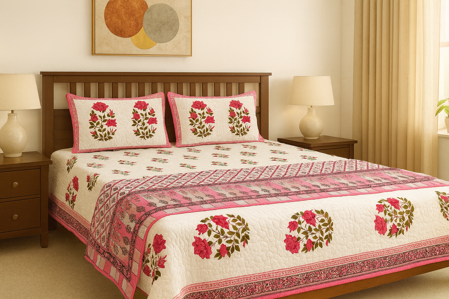 Jaipur Jewels Hand Block Printed Premium Reversible Quilt Set