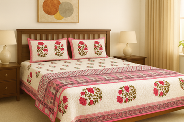 Jaipur Jewels Hand Block Printed Premium Reversible Quilt Set