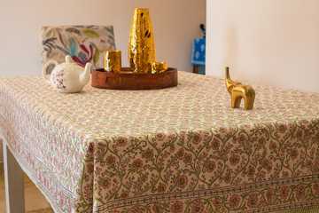 Garden Party:Cotton Hand Block Table Cover