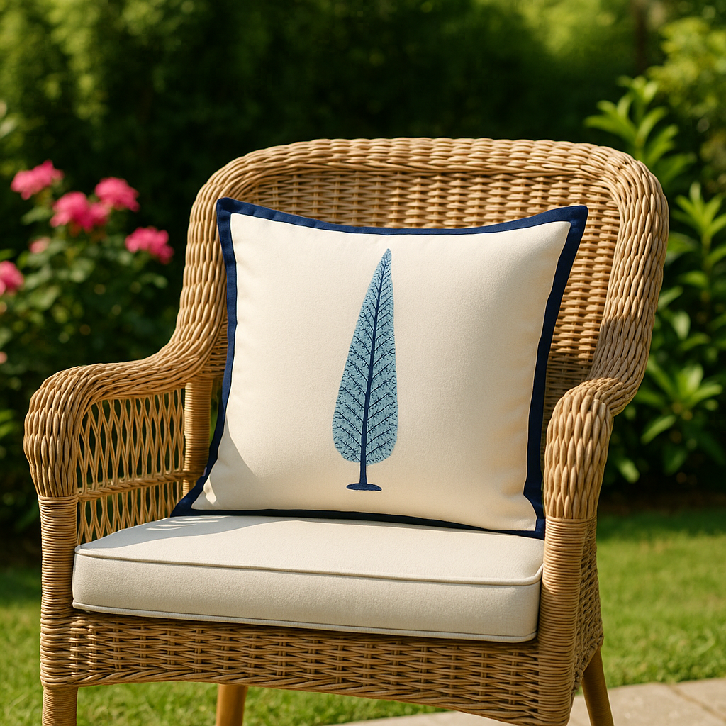 Azure Fern Hand Block Printed Jute Cushion Cover