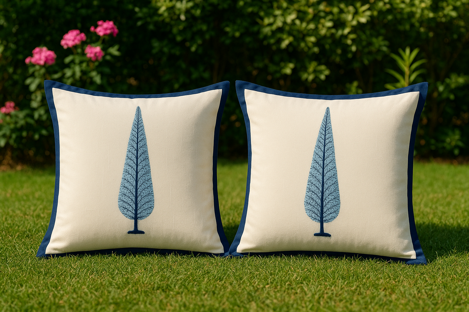 Azure Fern Hand Block Printed Jute Cushion Cover