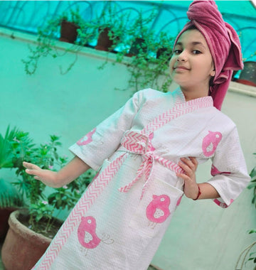 Quackers Hand Block Printed Kids Bathrobes