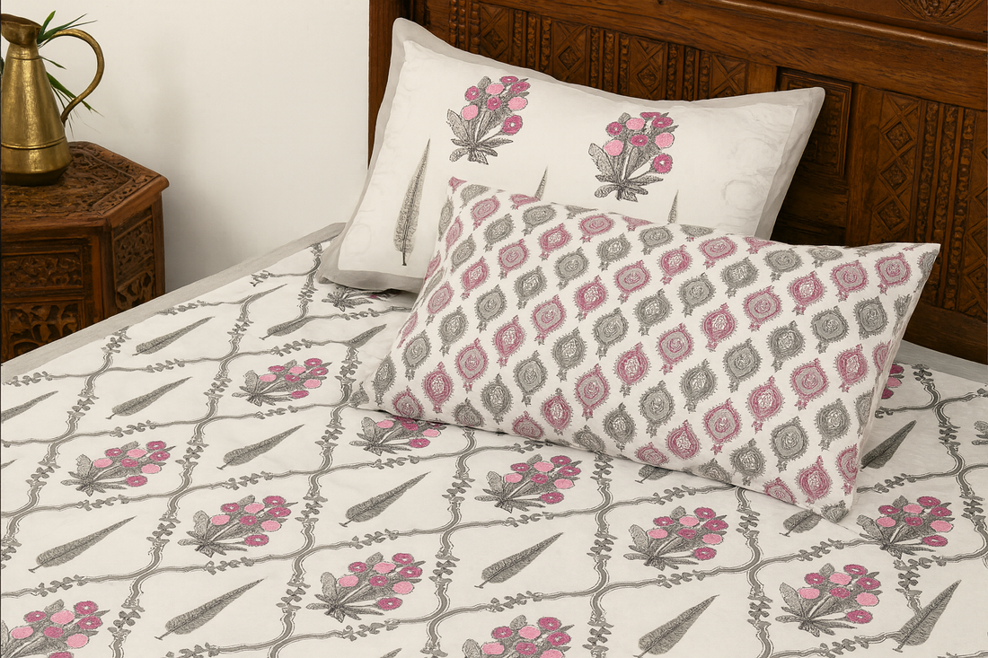 Gulabi Fern Elegance King Size Premium Cotton Bedsheet