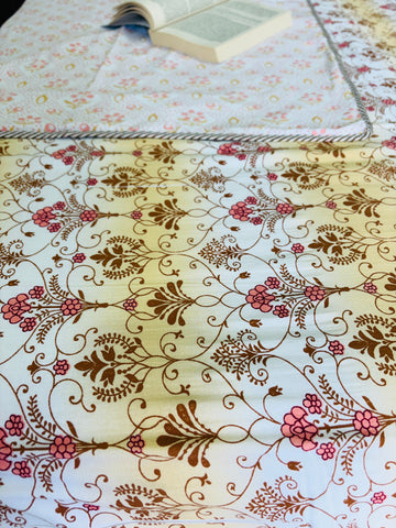 White and Yellow Jaal Mulmul Cotton Reversible Dohar