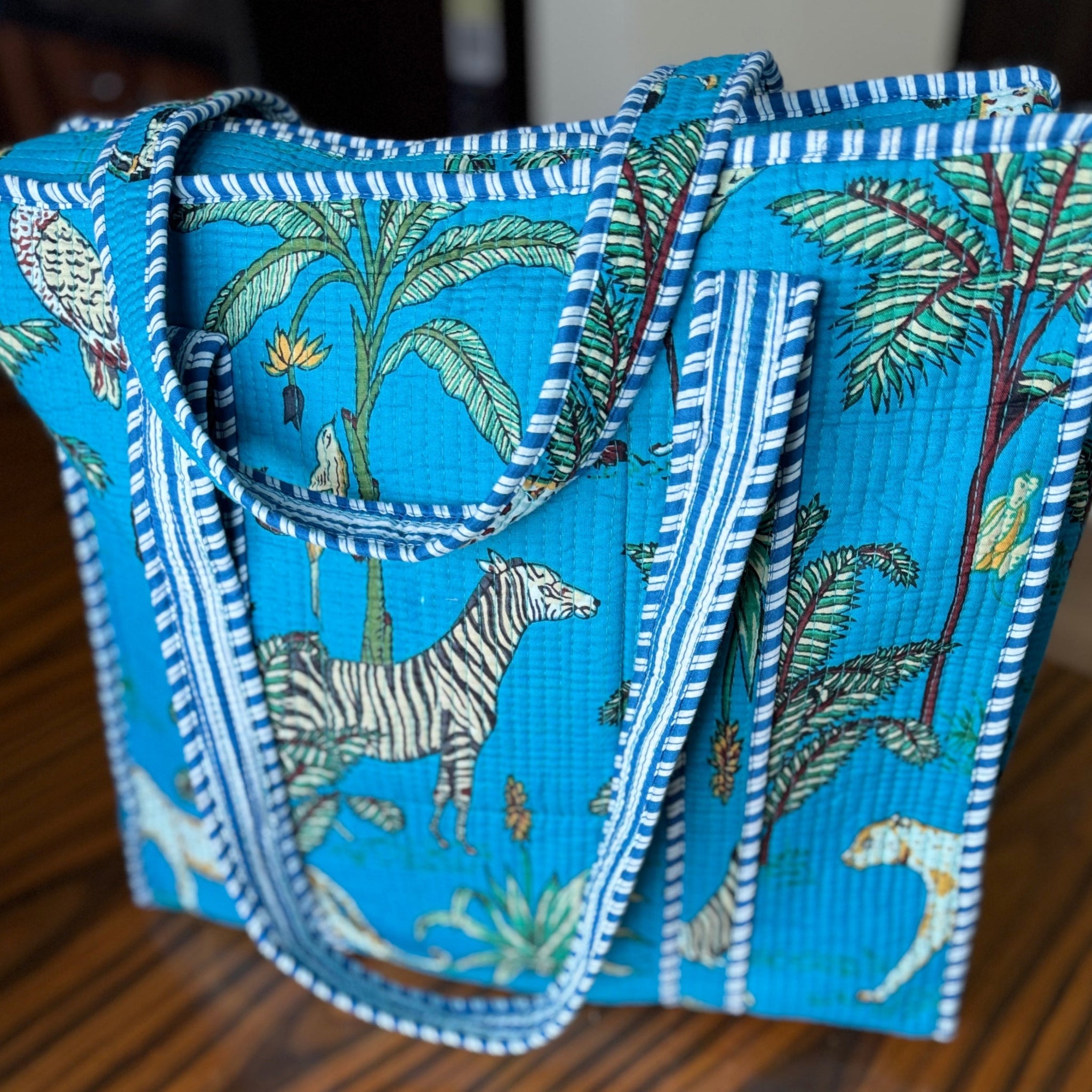 Forest Hand Block Tote Bag with Zip