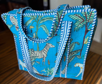 Forest Hand Block Tote Bag with Zip