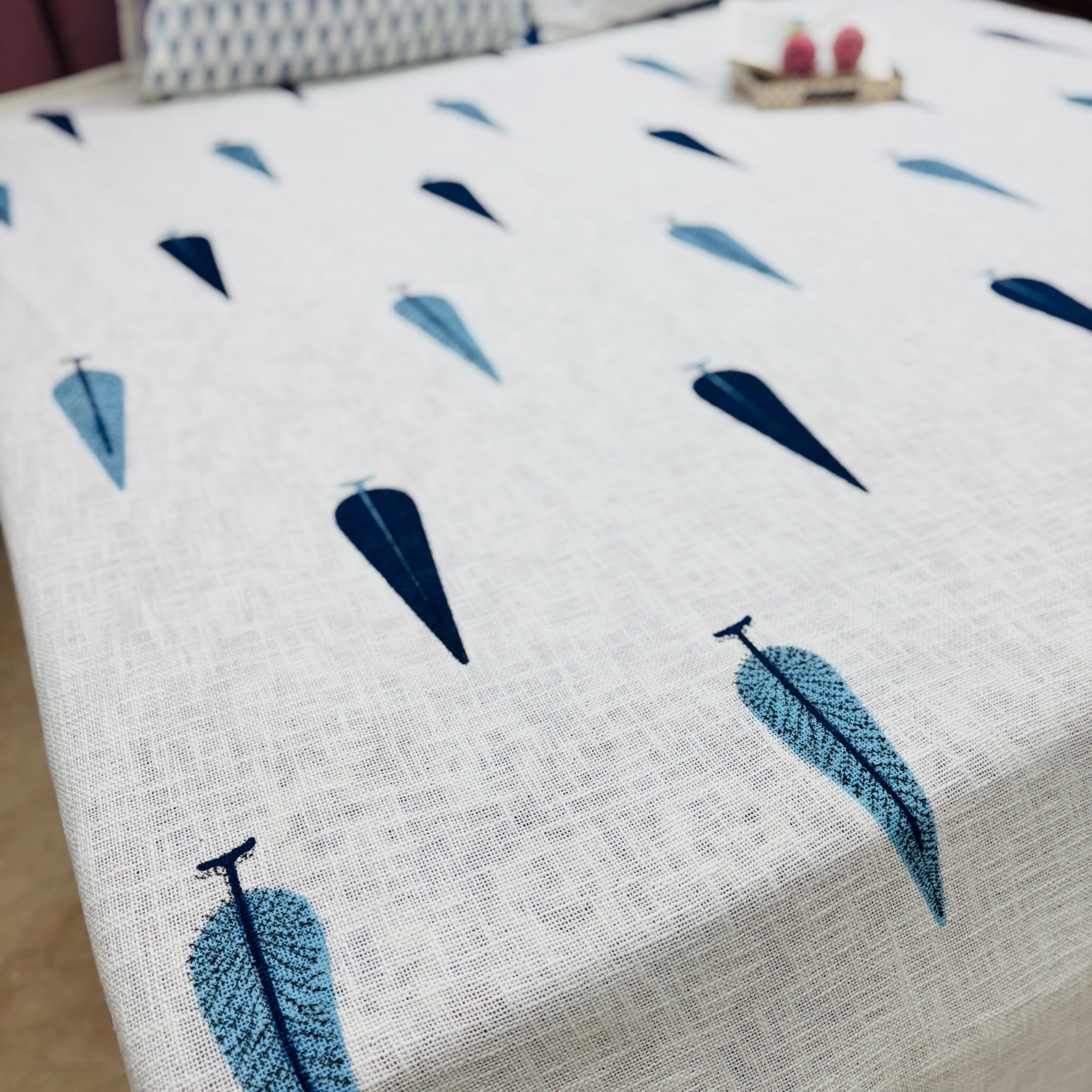 Leafy Hand Block Printed Jute King Size Bedcover with 2 Pillow Covers