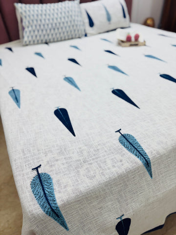 Leafy Hand Block Printed Jute King Size Bedcover with 2 Pillow Covers
