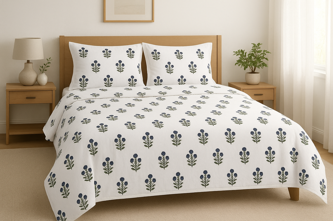 Blue Poppy Bagh Mulmul Dohar Set