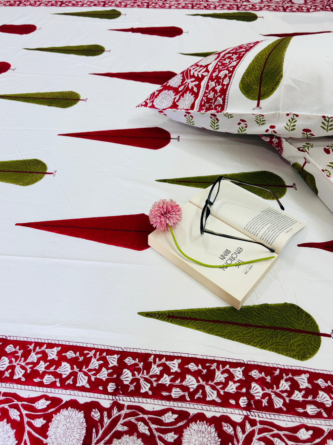 Ruby Leaf Hand Block Print King Size Premium Cotton Bedsheet