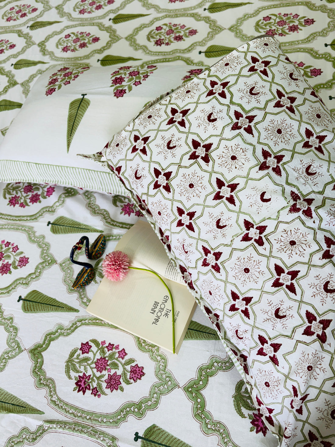 Green Web Hand Block Print King Size Premium Cotton Bedsheet
