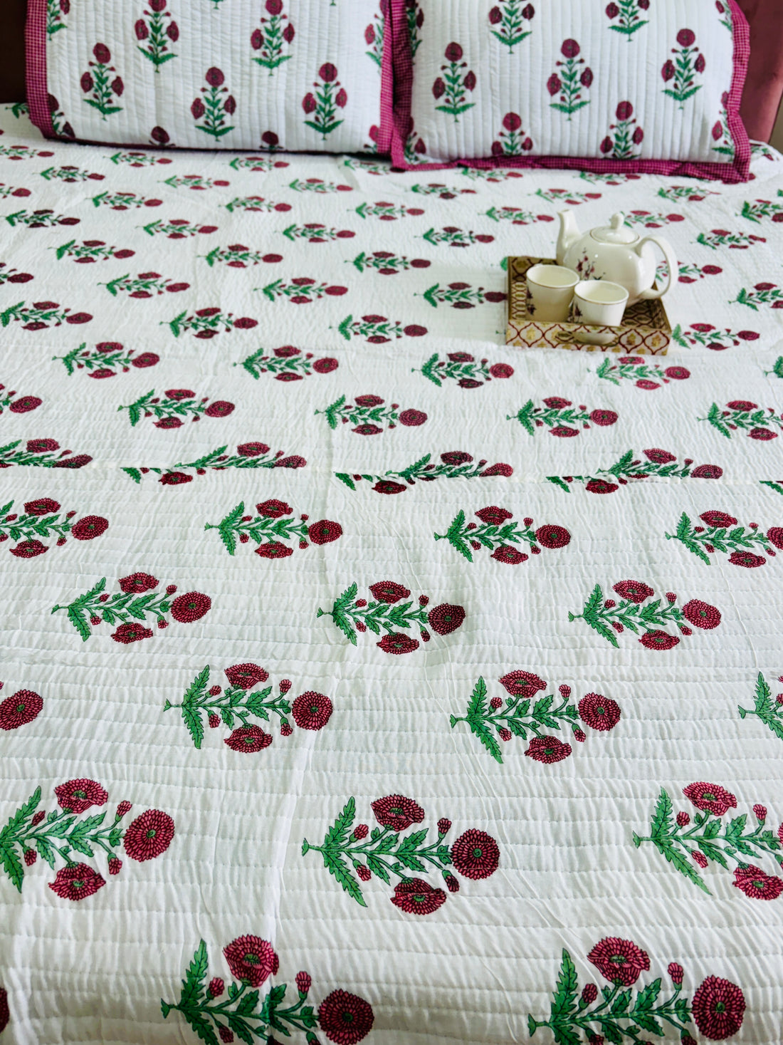 Poppy Red Quilted Double Bedcover Set