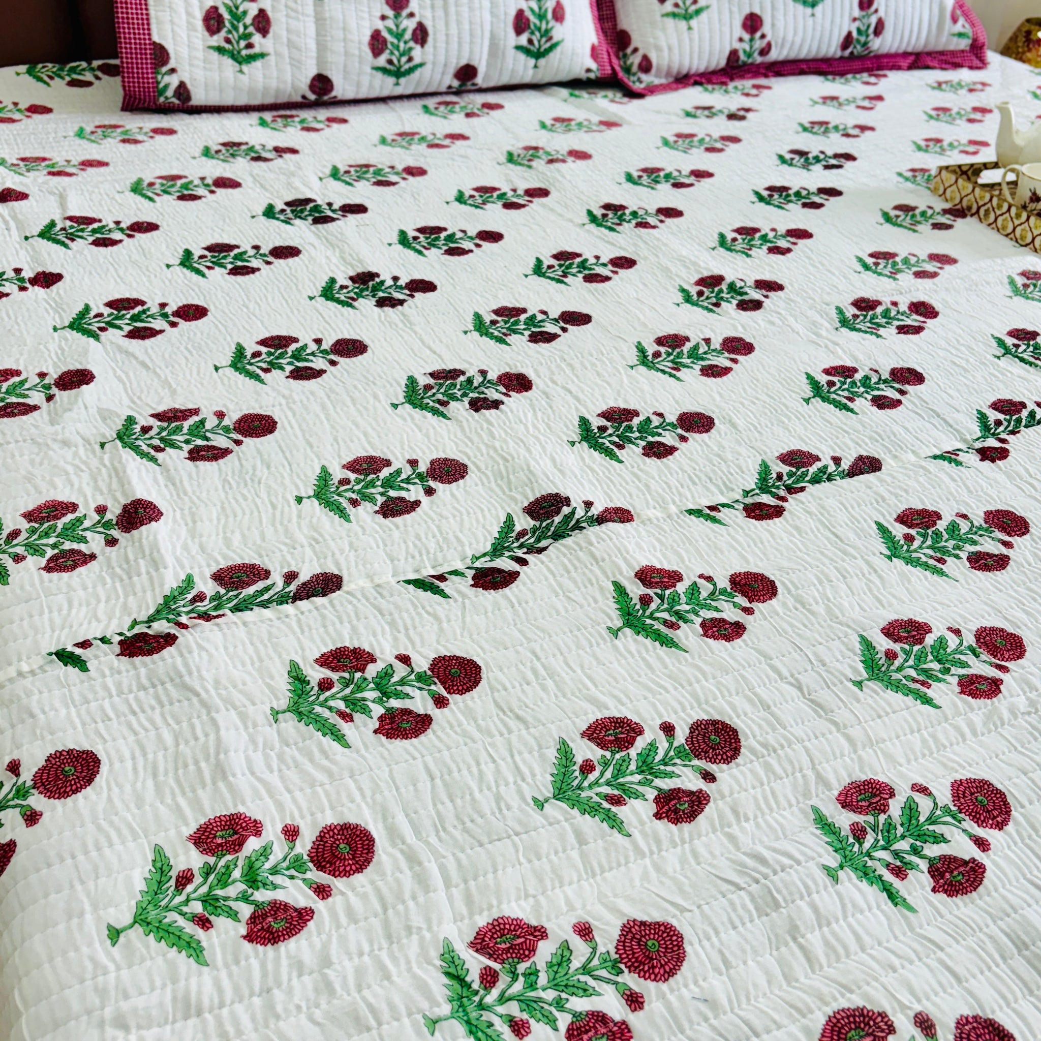 Poppy Red Quilted Double Bedcover Set
