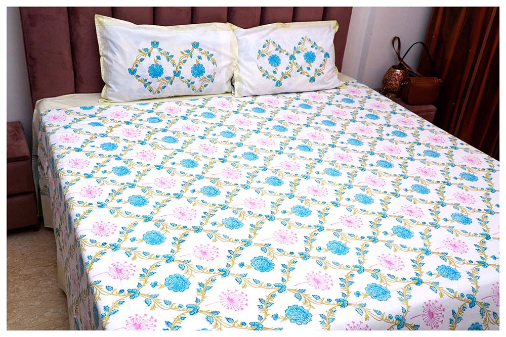 Jodhpur Jewels Hand Block Printed Cotton King Size Bedsheet