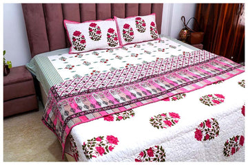 Jaipur Jewels Hand Block Printed Premium Reversible Quilt Set