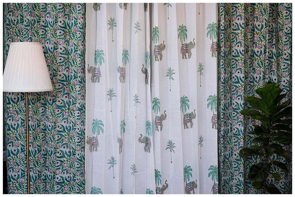 Mediterranean Muse Cotton Hand Block Curtain with Lining - Set of 2 Curtains