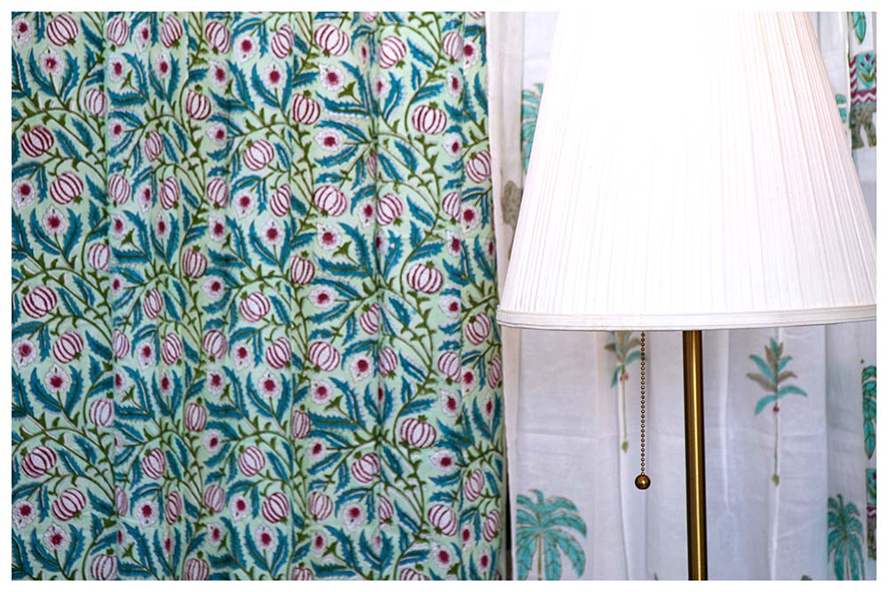 Mediterranean Muse Cotton Hand Block Curtain with Lining - Set of 2 Curtains